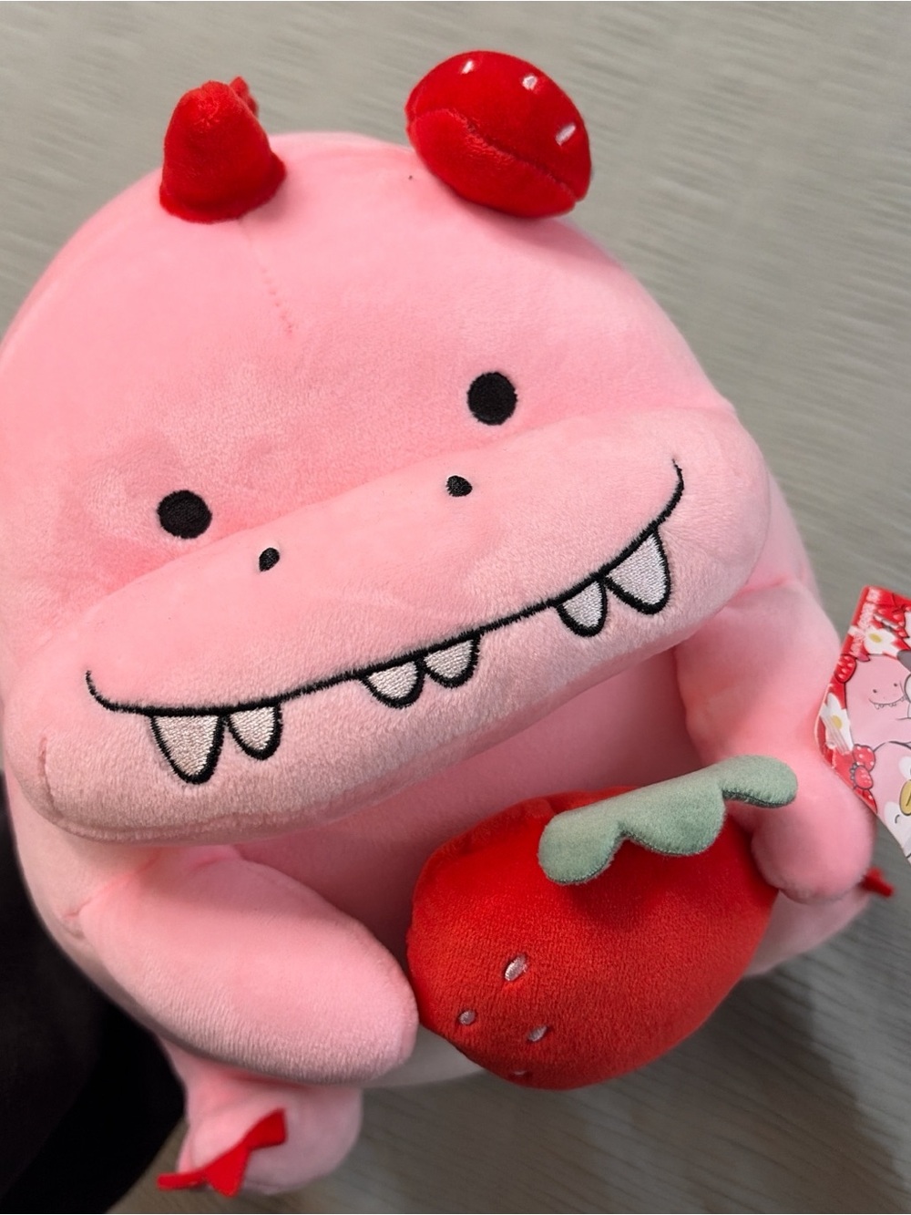 Cute Pink Monster Plush with Strawberry - Soft Kids Stuffed Toy